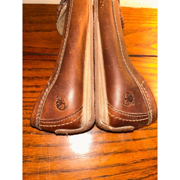 Timberland Preppy Distressed Boho Hippie Brown Fringe Leather Penny Loafers - Picture 7 of 12